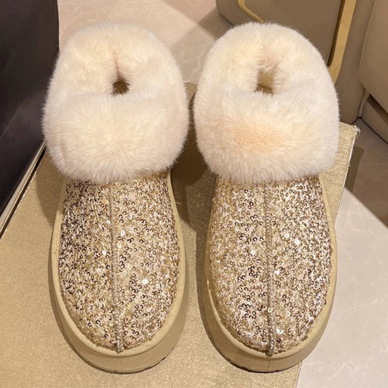 Fashion Bling Platform Snow Boots Women Winter Soft Faux Fur Plus Size Warm Boots Woman Non Slip Wear Resistant Botas Mujer