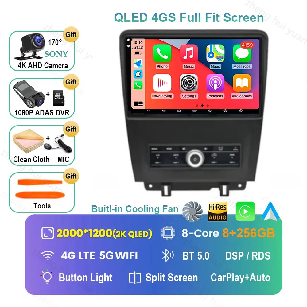 For Ford Mustang 2010 2011 2012 2013 2014 Android 16 GPS WIFI 4G Carplay&Auto Car Radio Navigation QLED Multimedia Stereo Player