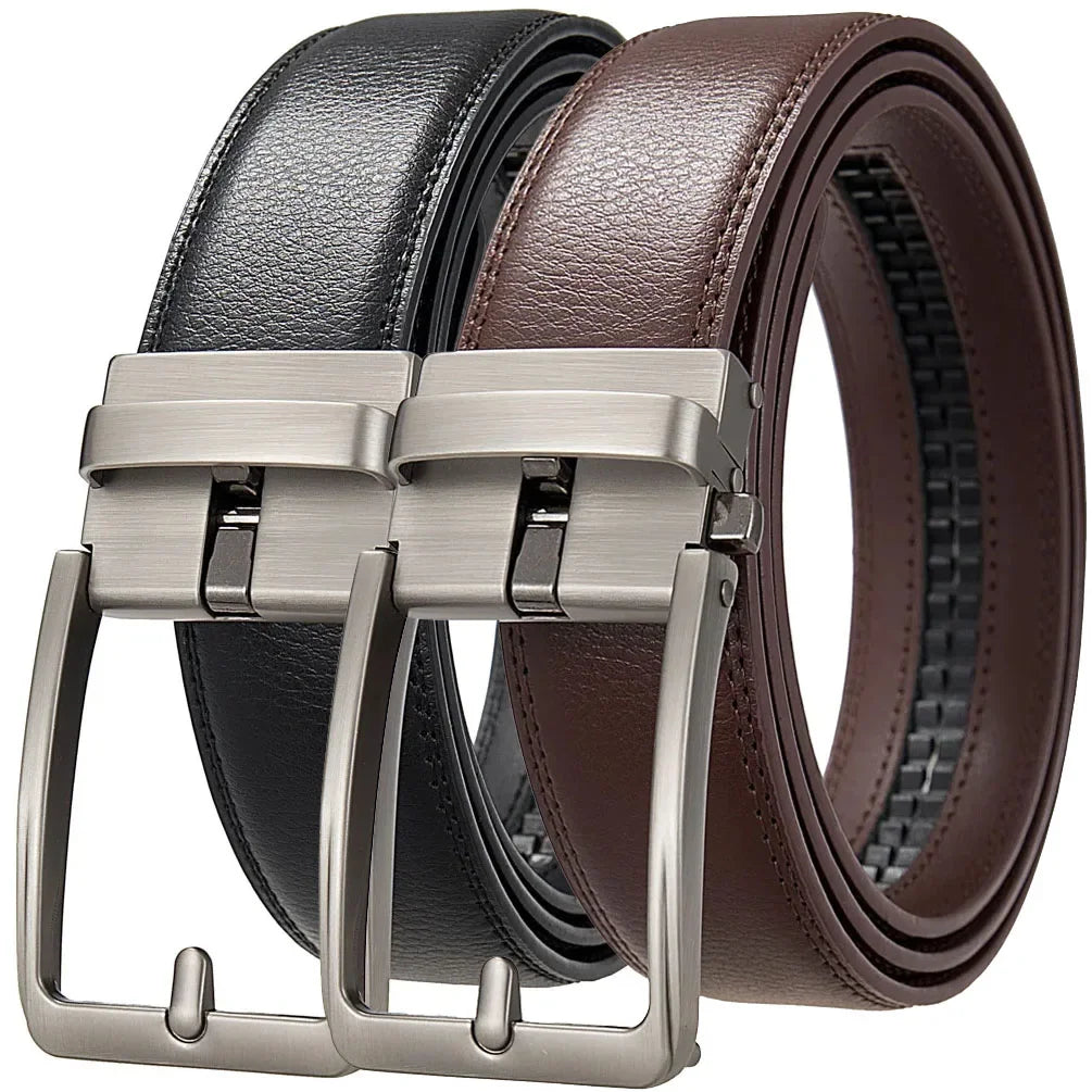 Black Classic Genuine Leather Men's Belt Luxury Auto Buckle Fashion Waist Strap