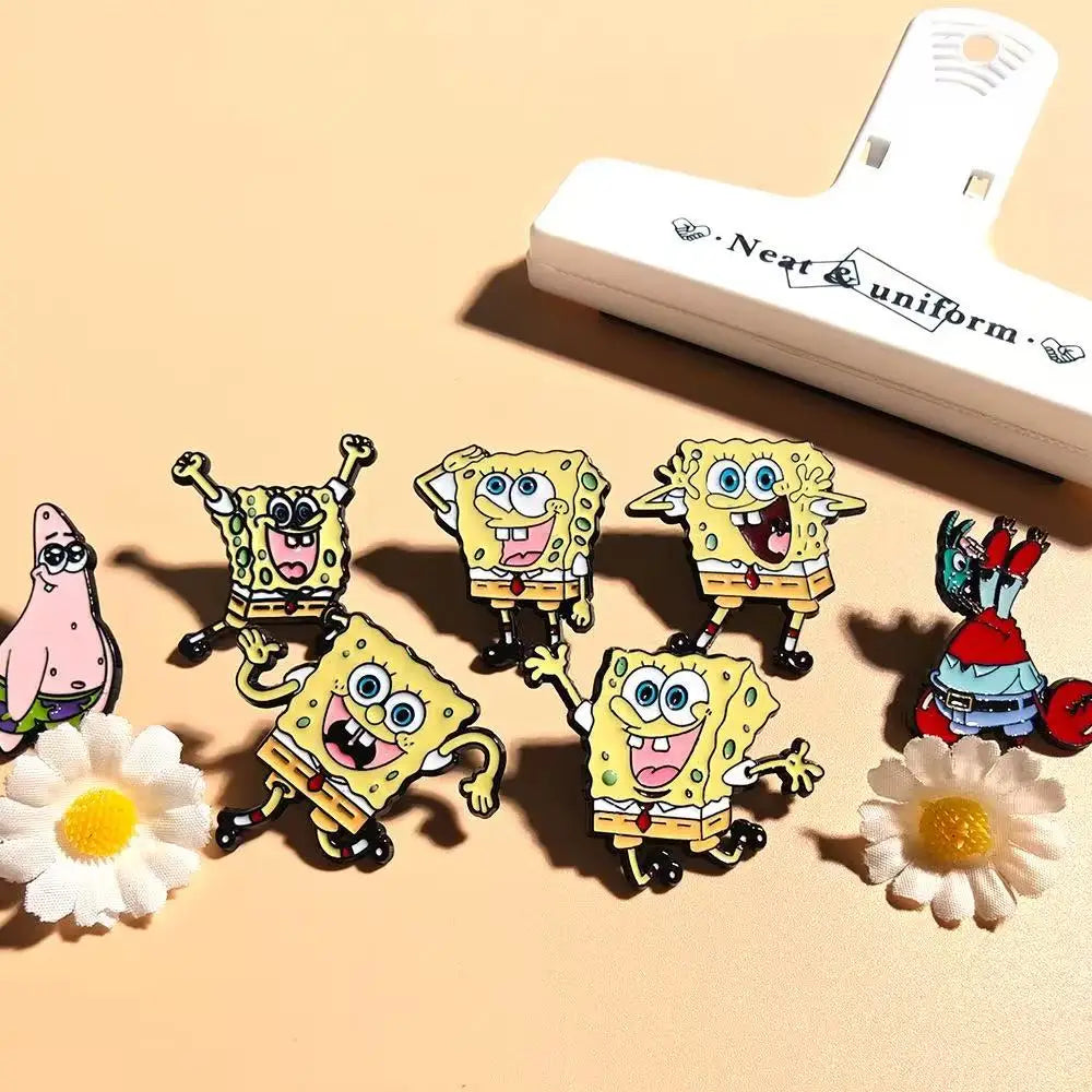 7 PCS SquarePants & Friends Enamel Pin Set – Cartoon Lapel Pins for Backpacks, Jackets, Bags – Cute Collectible Badges for Kids