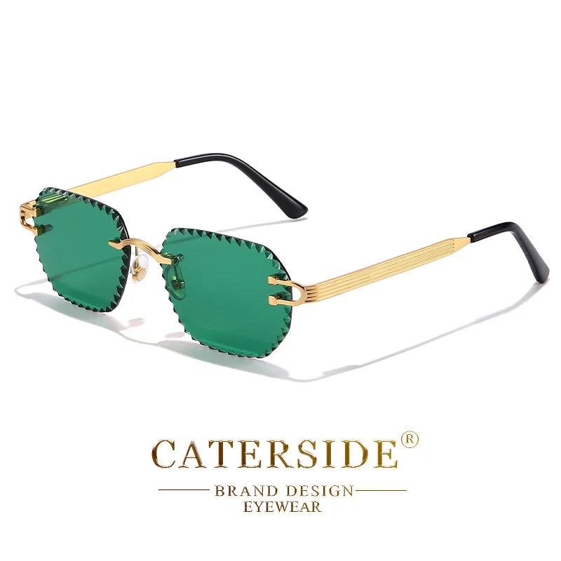 CATERSIDE New Rimless Sunglasses Men Square Fashion Cutting Lens Brand Design Sun Glasses for Women Party Festival Eyewear Gift