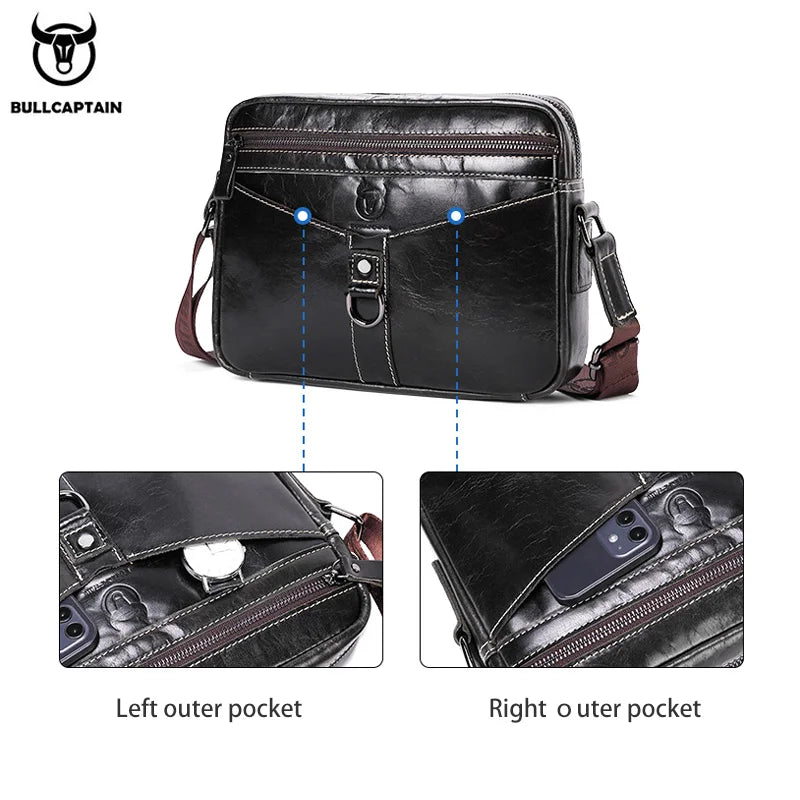 BULLCAPTAIN Genuine Cowhide Men's Shoulder Bag 2022 New Large Capacity Convenient Men's Bag Senior Fashion Men's Cross-Body Bag