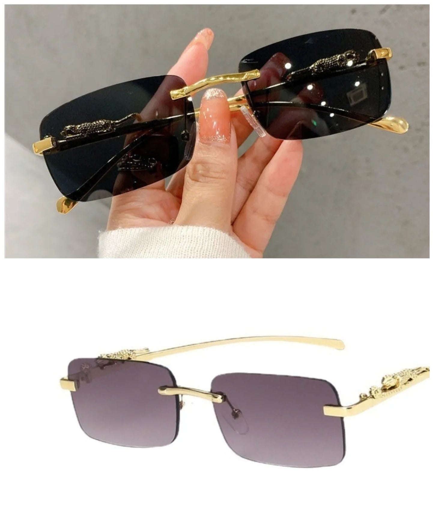 Retro Korean Sunglasses Seaside Cheetah Decorative Frameless Glasses Anti UV400 Gradient Cut Lens Elegant