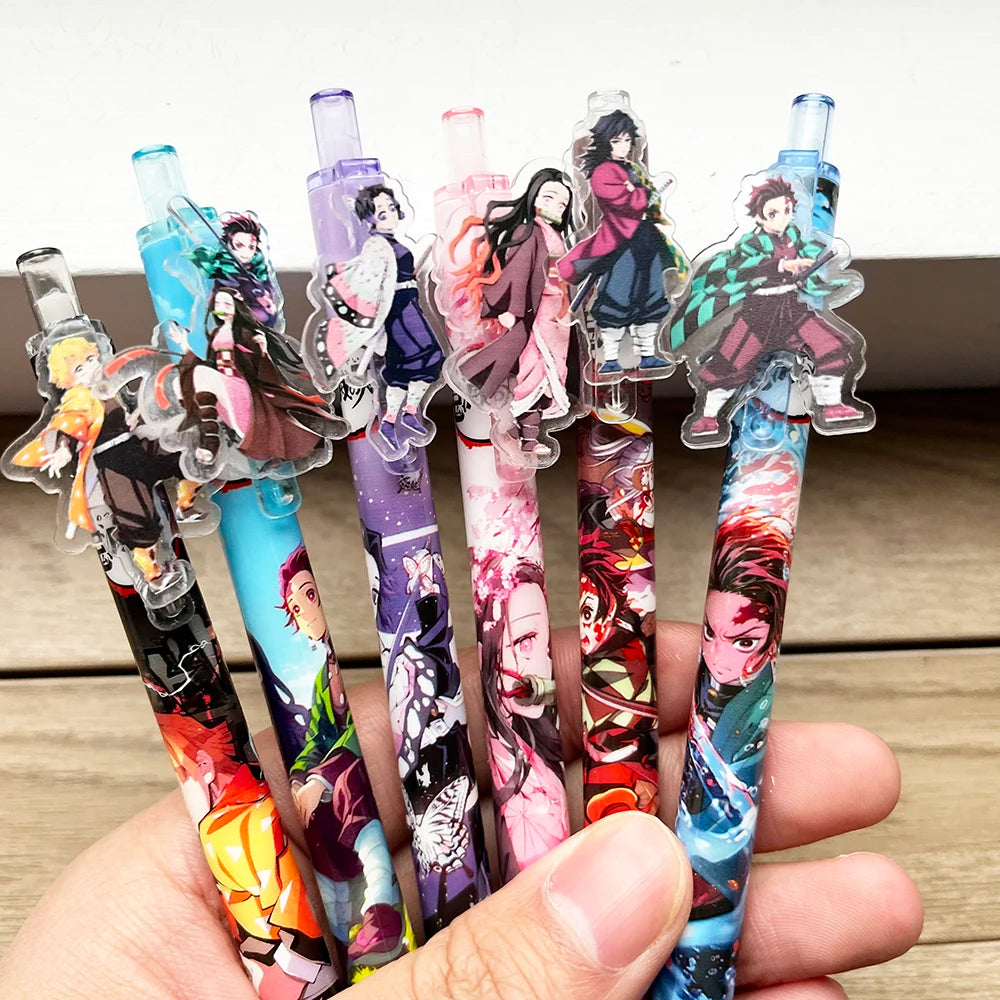 6pcs Kawaii 0.5mm Black Gel Pens Set Cute Cartoon Anime School Office Supplies Gifts