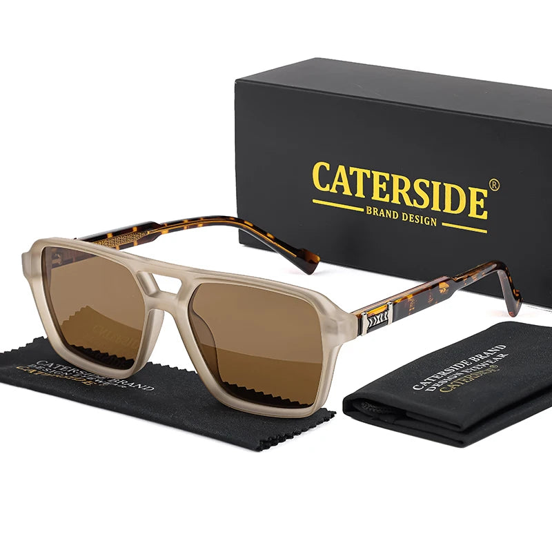 CATERSIDE Retro Punk Sunglasses Men Square Frame Flat Top Double Bridge High Quality Sun Glasses for Women Party Festival Gifts