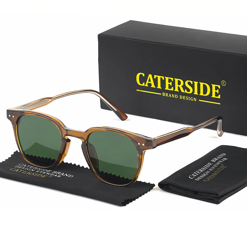 CATERSIDE Round Retro Sunglasses Men's Punk Fashion Brand Design Sun Glasses Women Travel Outdoor UV400 Shades Propionic Temple