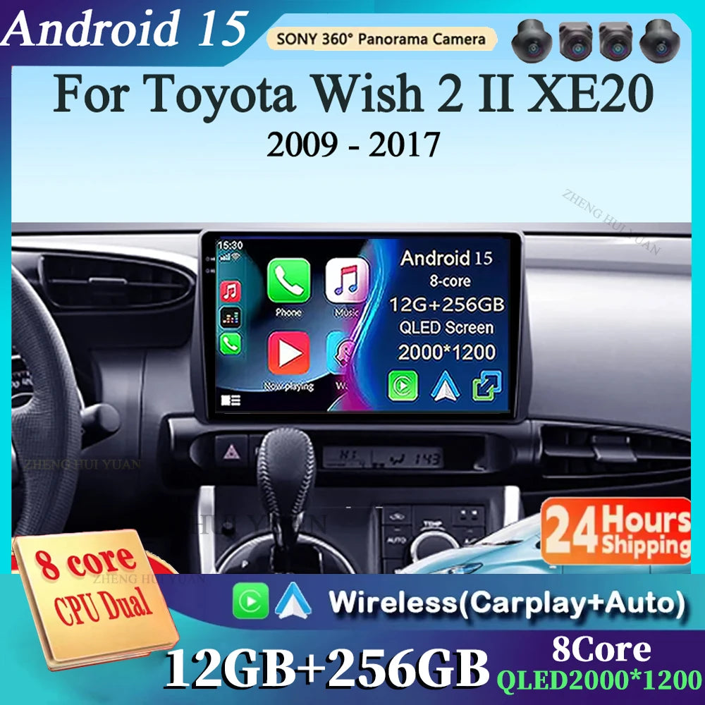 For Toyota Wish 2 II XE20 2009 - 2017 Android 15 Car Radio GPS Navigation QLED Carplay Auto Multimedia Stereo Player BT RDS DSP