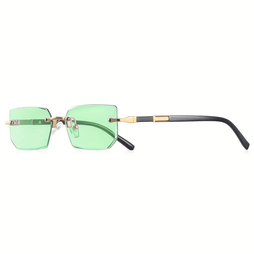 Small Frame Rectangle Rimless Punk Sunglasses Men Vintage Metal Sun Glasses For Male Classic Shades UV400
