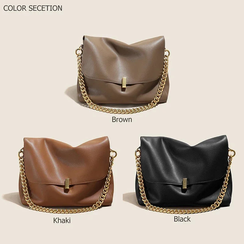 2025 New Genuine Cow Leather Shoulder Chain Bag For Women Large Capacity Crossbody Handbag Messenger Tote Bag Luxury  Handbags