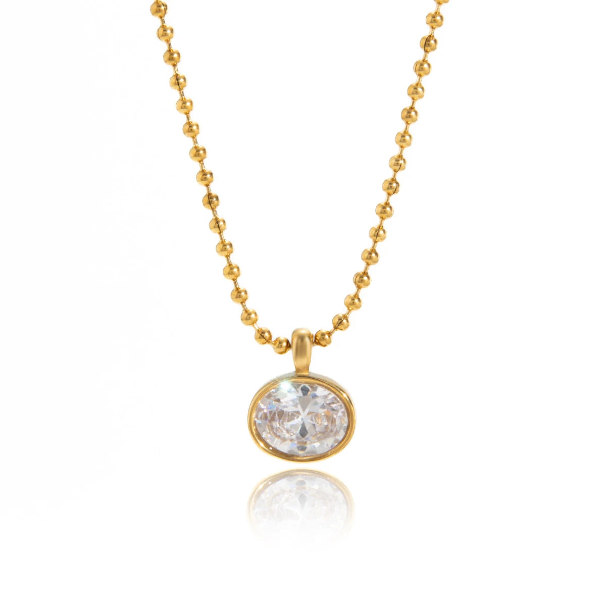 Uworld Classic Geometric waterdrop shape White Zircon Necklace With Bead Chain Women 18K Gold Plated Stainless Steel Necklaces