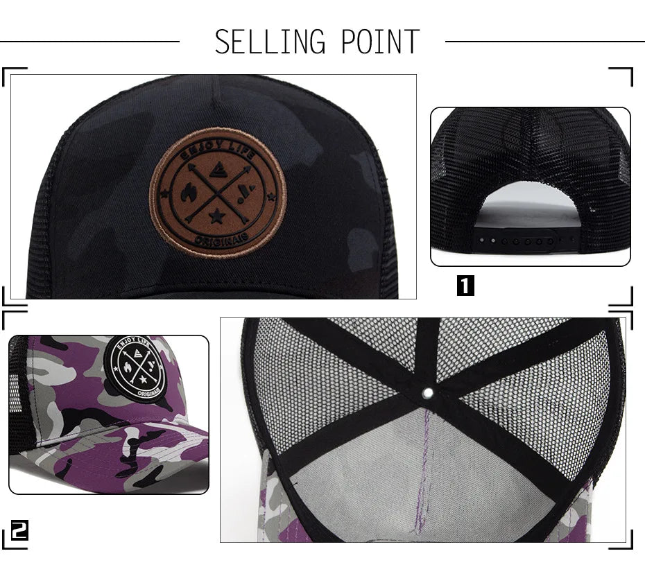 Summer camouflage Baseball Cap Women Men ENJOY LIFE Letter Patch Snapback Hats