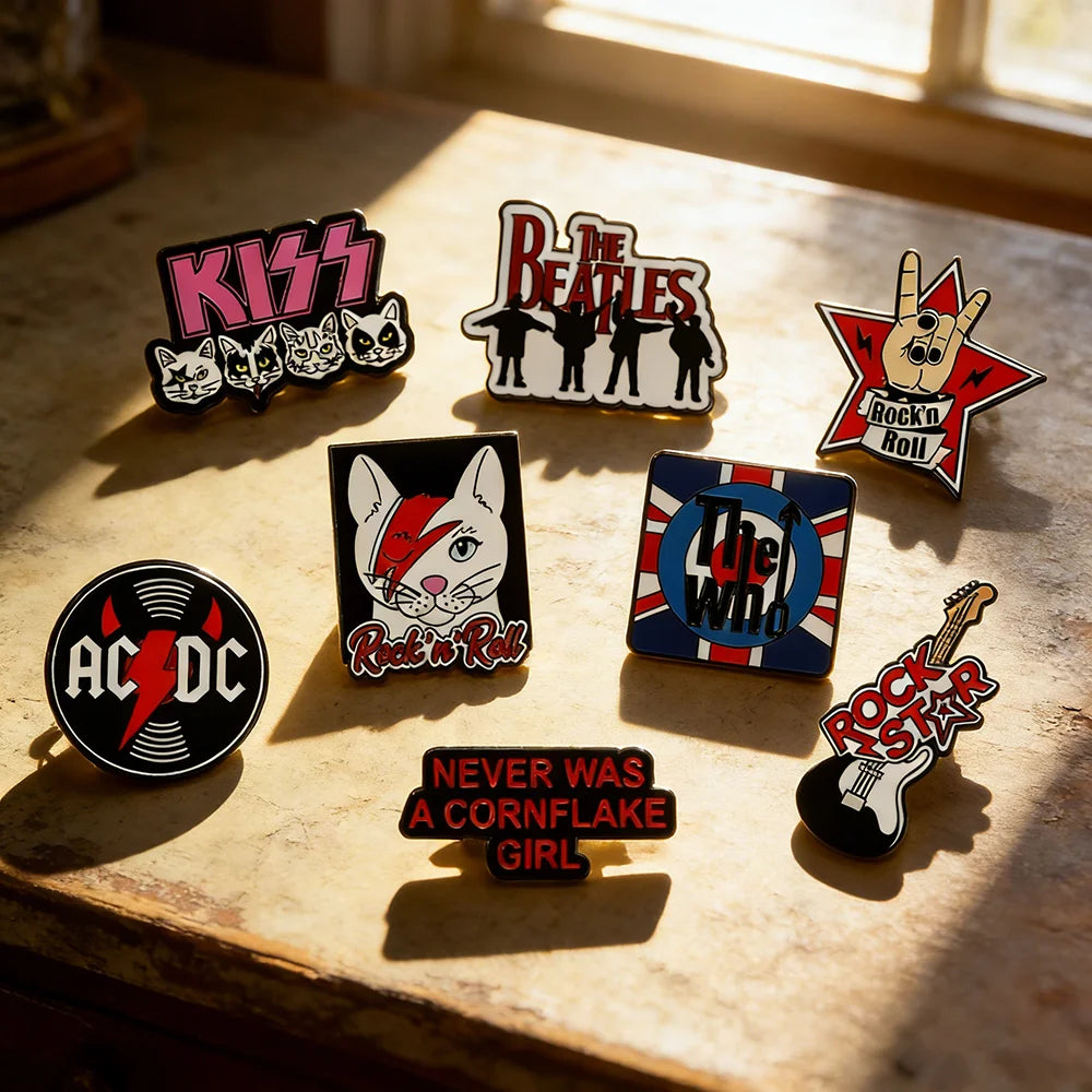 8pcs Cartoon Anime Rock Band Metal Badge Set Creative Fashion Brooch Pins for Clothing Jewelry Gift for Fans And Friends