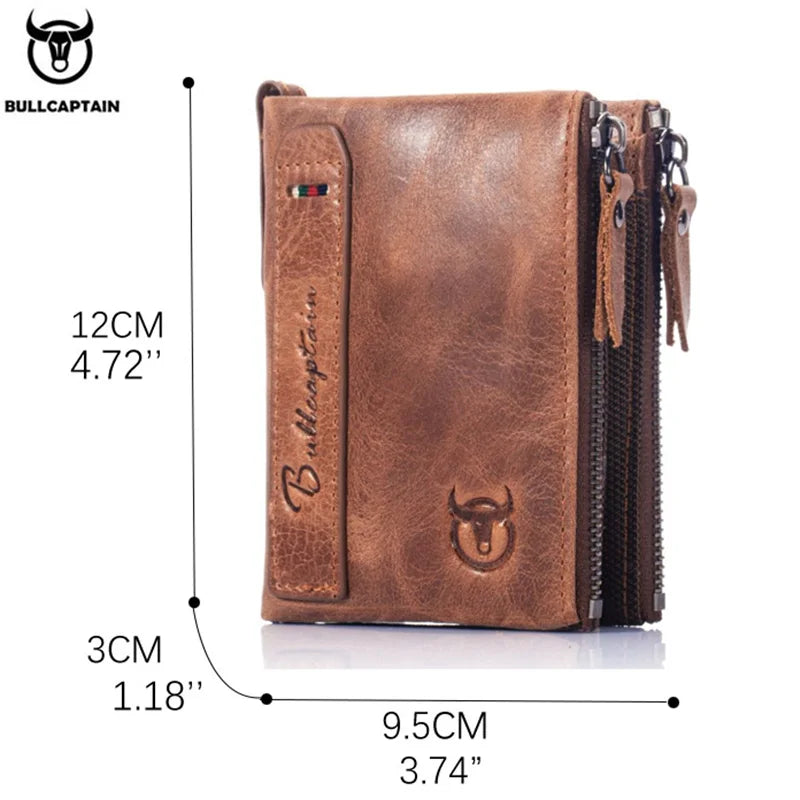 BULLCAPTAIN Vintage Fashion Men's Wallet Gift Leather Zipper Buckle Card Holder Coin Purse PORTFOLIO Portomonee Men's Wallet