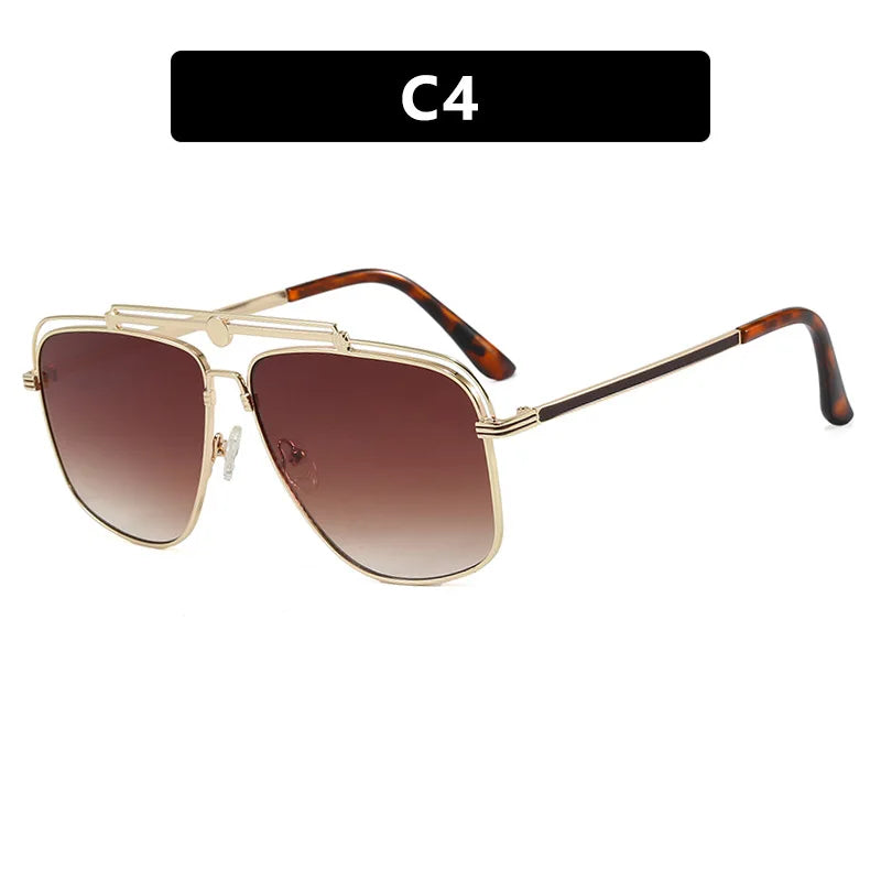 JNPCXI New Vintage Double Bridges Metal Pilot Sunglasses Women Popular Punk Outdoor Driving Men Sun Glasses