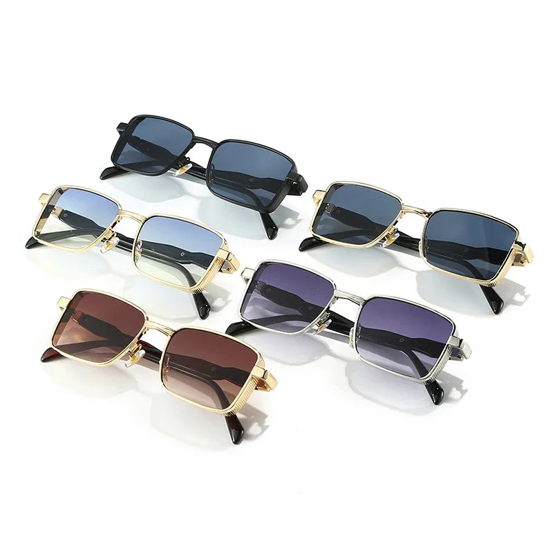 JNPCXI New Retro Square Metal Men Outdoor Sunglasses Fashion Gradient Tea Shades UV400 Women Punk Sun Glasses