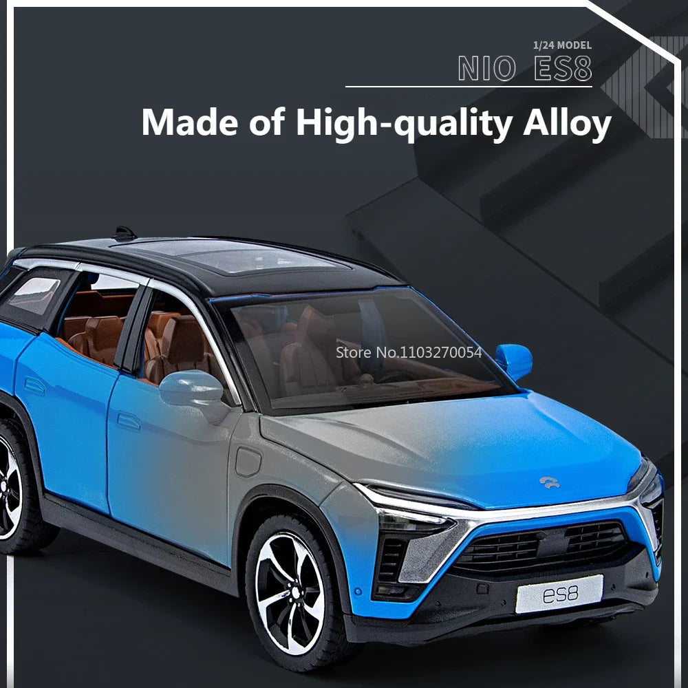 1:24 NIO ES8 L9 Alloy Miniature Toy Car Model Diecast Sound Light Pull Back Doors Opened New Energy Vehicles Collection Kids Toy