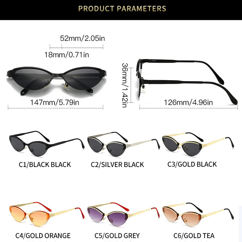 JNPCXI Fashion Cat Eye Women Sunglasses Retro Metal Colorful Tea Gradient Shades UV400 Men Trending Sun Glasses