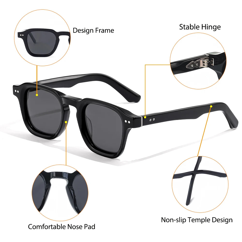 CATERSIDE Square Polarized Sunglasses Men Retro Large Acetate Frame Women Sun Glasses Punk Outdoor Driving Travel Eyewear UV400