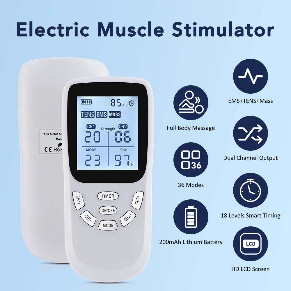 36-Mode Pulse Machine Full Body Back Massager 20-level Muscle Electrostimulator Relaxation