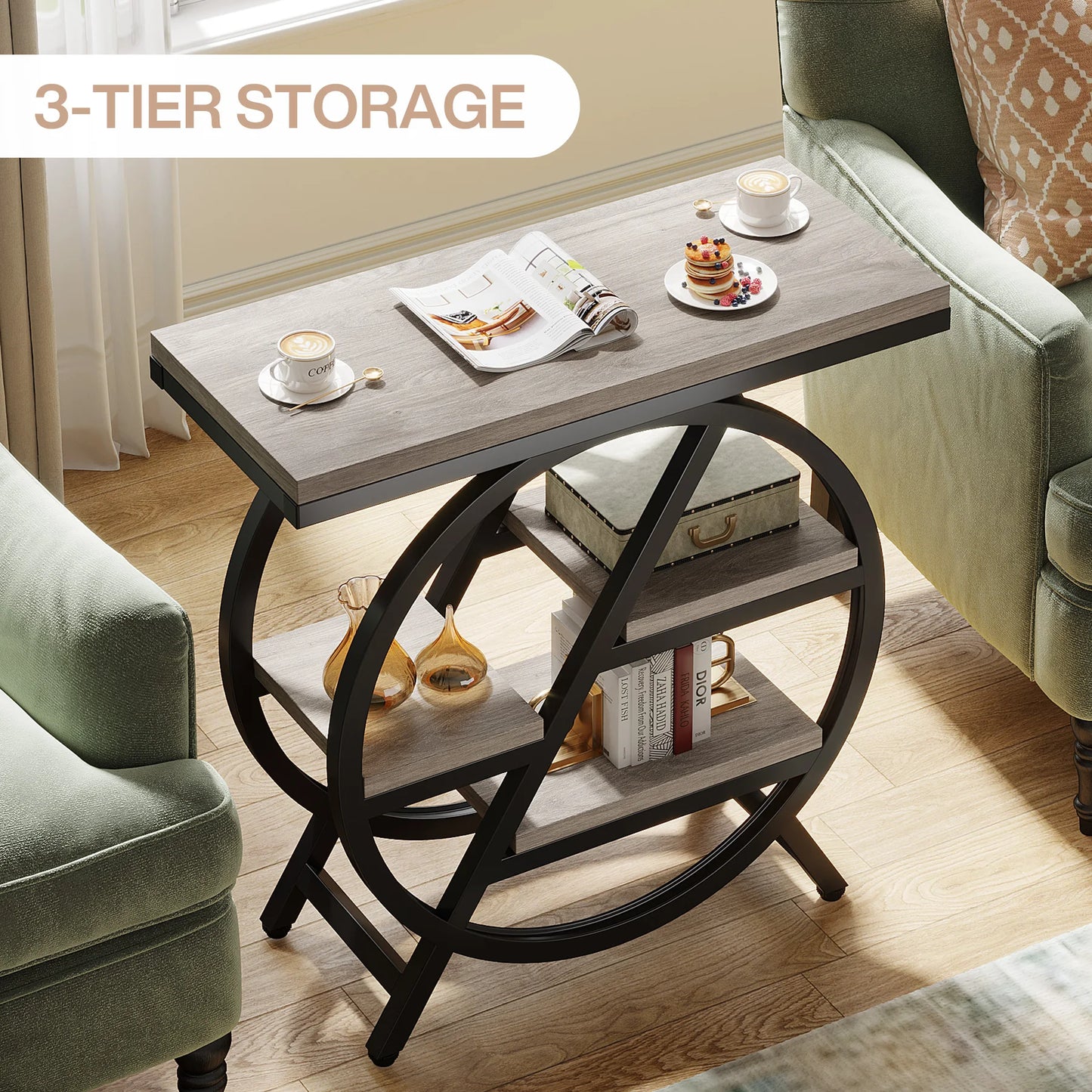 Tribesigns  Living Room, 3-Tier Narrow Side End Table w/ Storage Grey Side Table