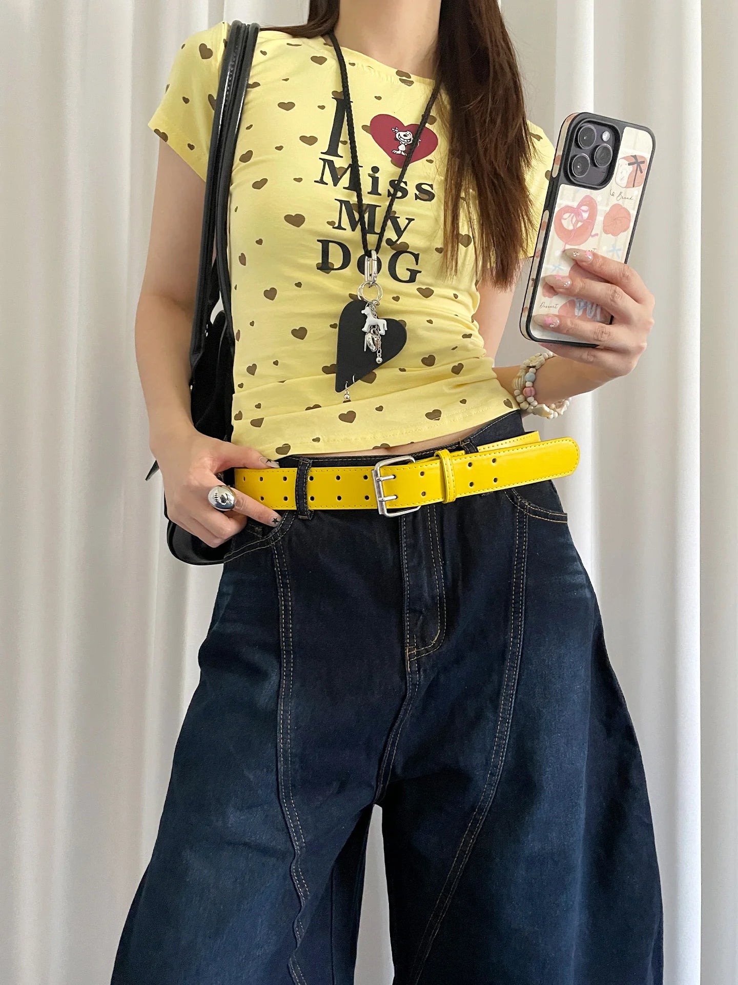 Wide Design Sense Y2K Double-Breasted Yellow Belt For Women With Skirt Jeans With Waistcoat Decoration Versatile Belt