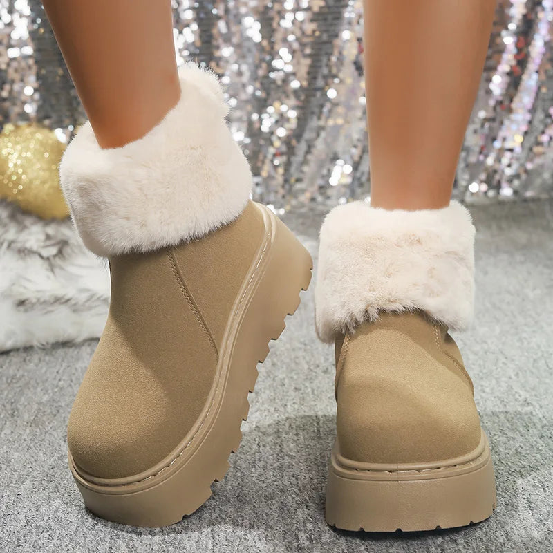 Chunky Platform Fur Ankle Boots Women 2025 New Back Zipper Faux Suede Snow Boots Woman Thick Bootm Warm Winter Booties Mujer