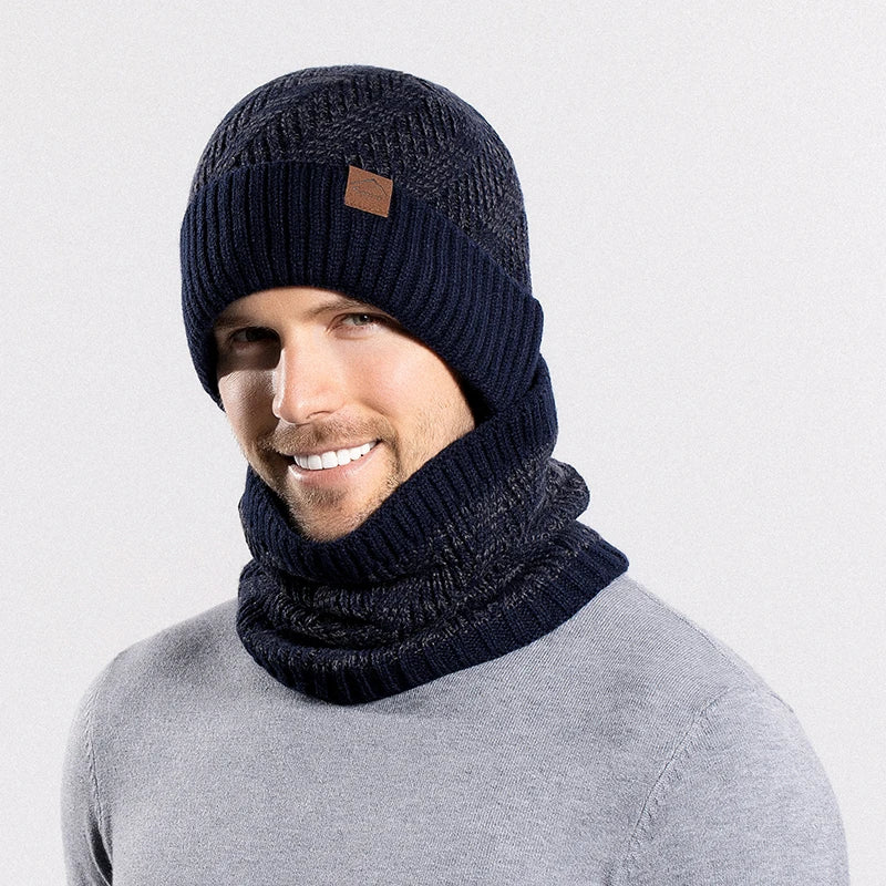Xinbaoguan 60% acrylic 9610 winter cold resistant and warm knitted hat scarf set with ear protection and plush yarn hat