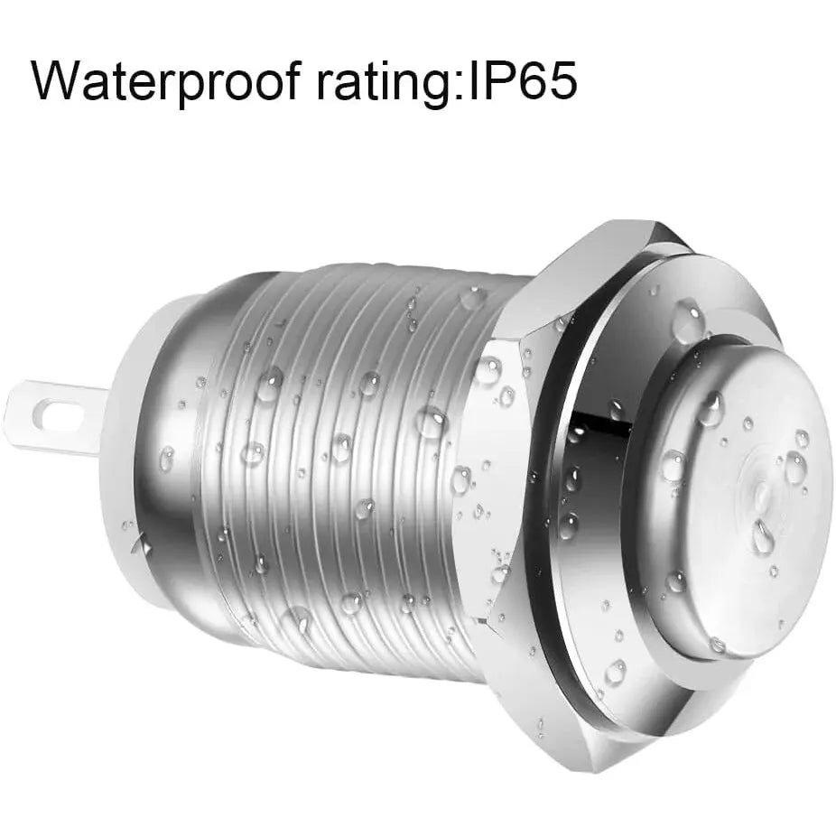 6/12pcs 12mm Momentary Push Button Switch 12V Waterproof Power Pushbutton Small Round Chrome Stainless Metal 2pin N/O