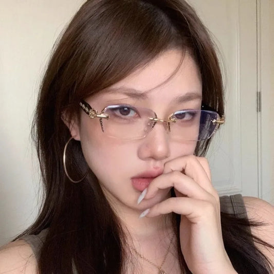 Women Retro Photochromic Glasses  Men Fashion Anti Blue Light Rimless Eye Glasses Unisex
