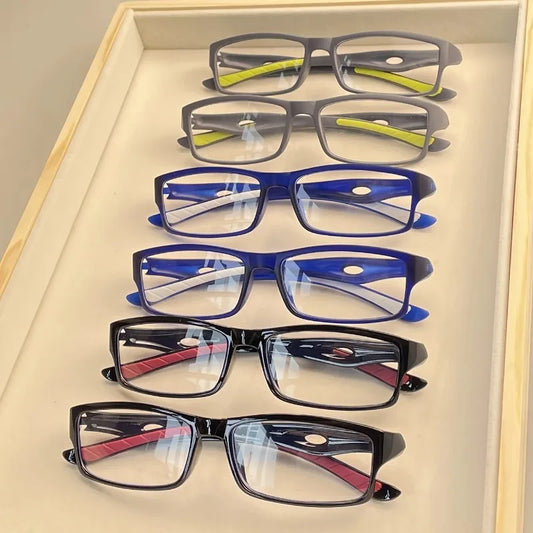 6 Pairs of Ultra Light Sports Reading Glasses for Both Men and Women Full Frame Rectangular+1.0 To+4.0 Degrees
