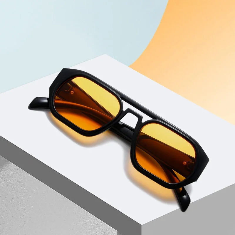 JNPCXI Retro Double Bridges Polygon Square Women Sunglasses Fashion Green Shades UV400 Men Clear Gradient Sun Glasses