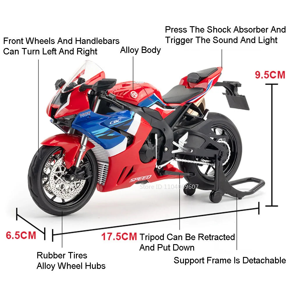 1:12 Honda CB650 CBR1000 Miniature Motorbicycle Alloy Diecast Model Toys Car Sound Light Shock Absorption Cars Boy Birthday Gift