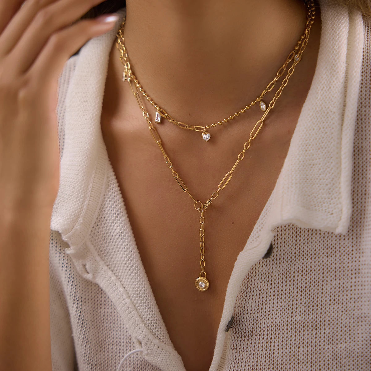Uworld Classic Geometric Zircon Pendant Necklace For Women Minimalist 18K Gold Plated Stainless Steel Necklace Fashion Jewelry