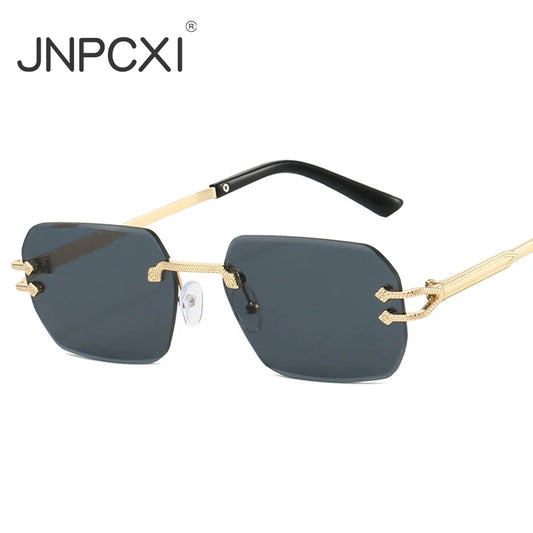 JNPCXI Vintage Unique Rimless Rectangle Sunglasses Women Candy Colors Clear Lens Eyewear Brand Designer Men Sun Glasses