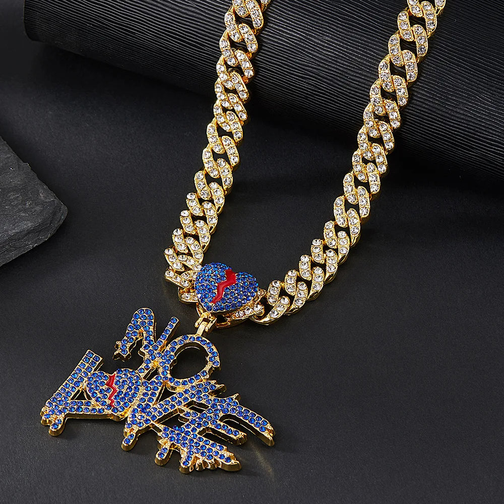 Hip Hop Iced Out Bling Crystal Cuban Chains NO LOVE Necklace Pendants For Men and Women Heart Broke Statement Necklaces Jewelry