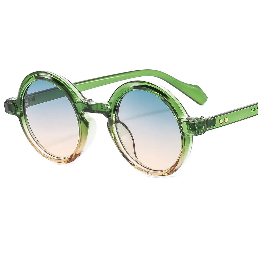 JNPCXI Retro Round Punk Women Sunglasses Fashion Double Color Gradient Purple Shades Men Rivets Sun Glasses UV400