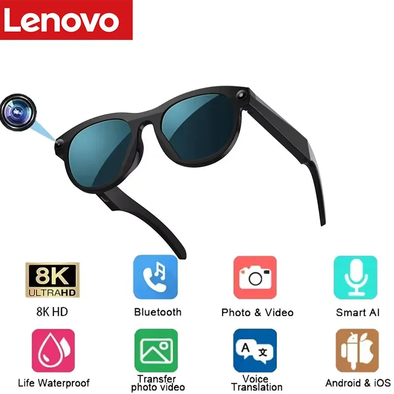 Lenovo Smart AI Glasses New 1200MP HD Color Changing Chat GPT Translate Camera Bluetooth Call Voice Assistant Music Control