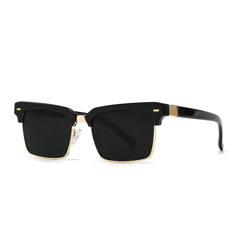 JNPCXI New Fashion Square Women Sunglasses Retro Rivets Men Clear Gradient Champagne Shades UV400 Sun Glasses