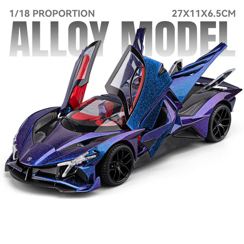 1:18 Hellcat Apollo EVO Alloy Car Models Diecast Toys Doors Opened Sound Light Pull Back Shock Absorption Sportscar for Boy Gift