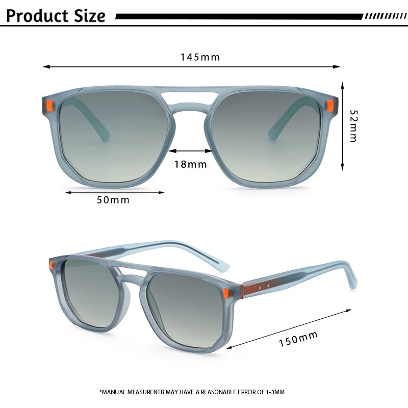 CATERSIDE Men's Pilot Sunglasses Flat Top Double Bridges Square Frame Design Sun Glasses Women's Outdoor Fashion Glasses UV400