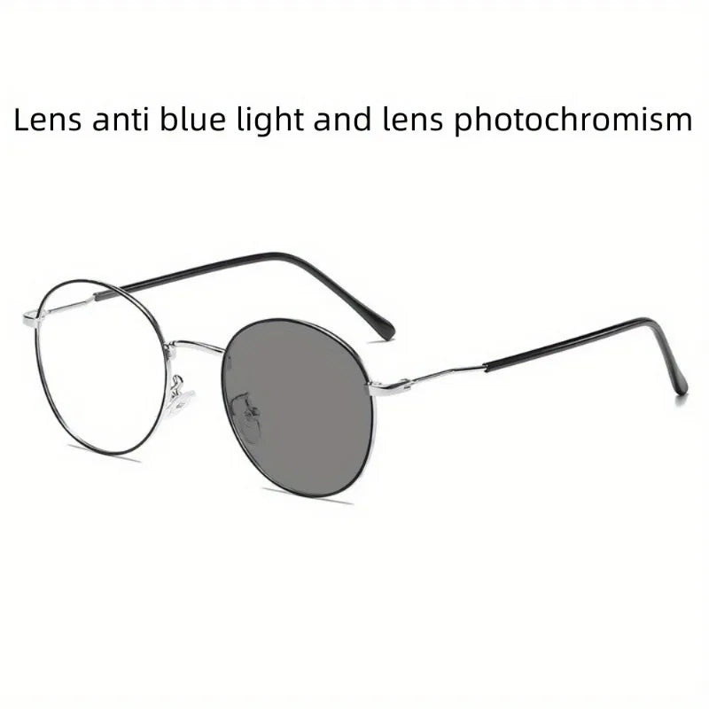 1pc New Metal Eyeglass Frames for Men'S And Women'S with Photochromic Lenses Can Block Blue Light