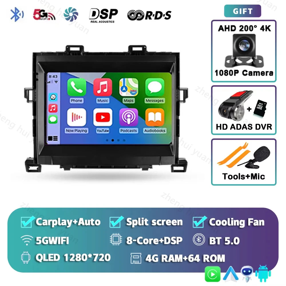 Android 15 CarPlay Auto For Toyota Alphard H20 2008 - 2014 Car Radio Multimedia navigation video DVD Autoradio Stereo 2din 4G+BT