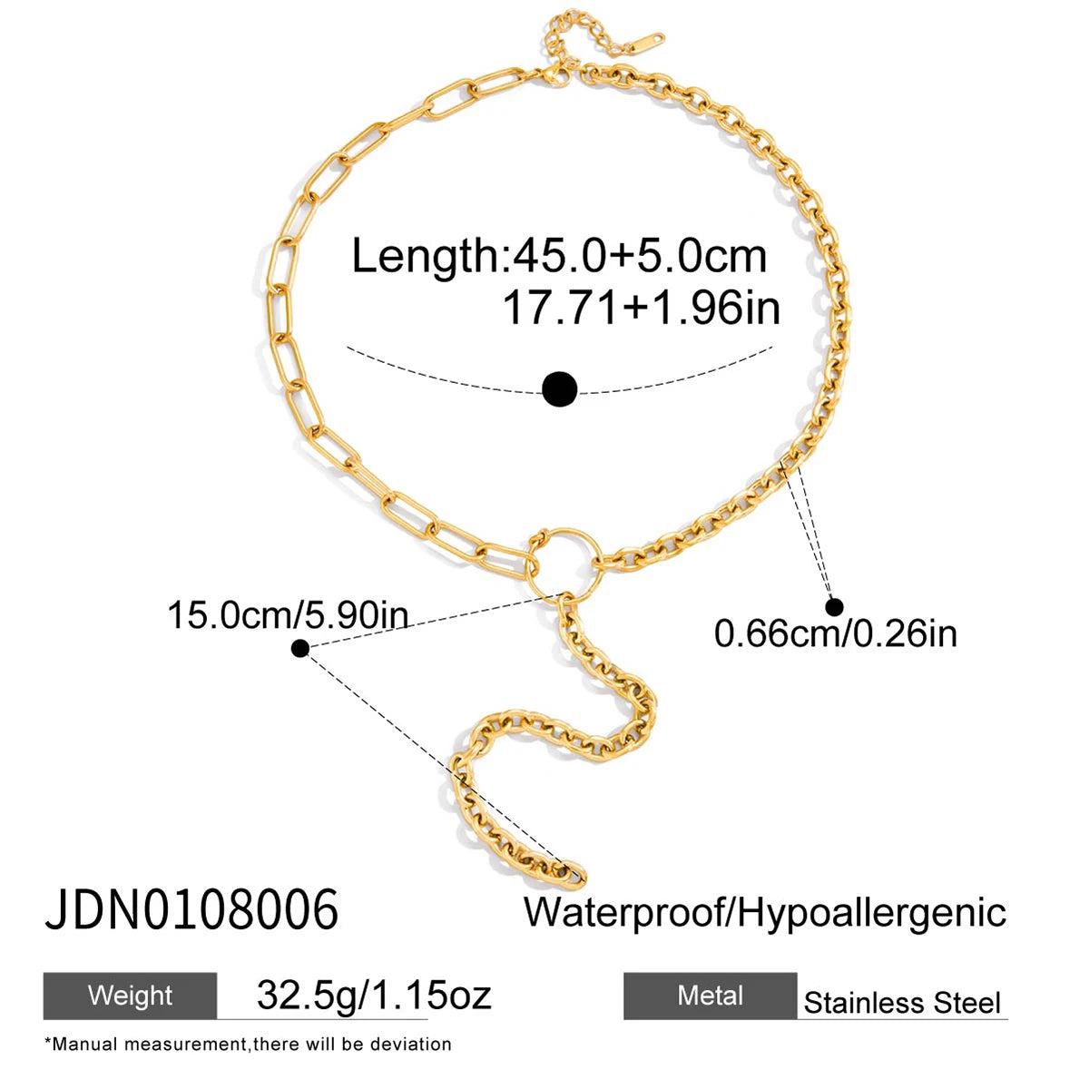 Uworld Minimalist Asymmetric Chain Y-shaped Chain Tassel Necklace 18K Gold Color Plated Stainless Steel Women's Jewelry