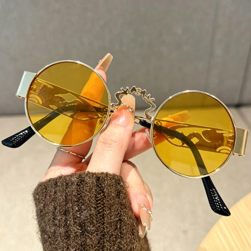 1 Piece of Punk Style Metal Retro Round Frame Hollowed Out Design Glasses