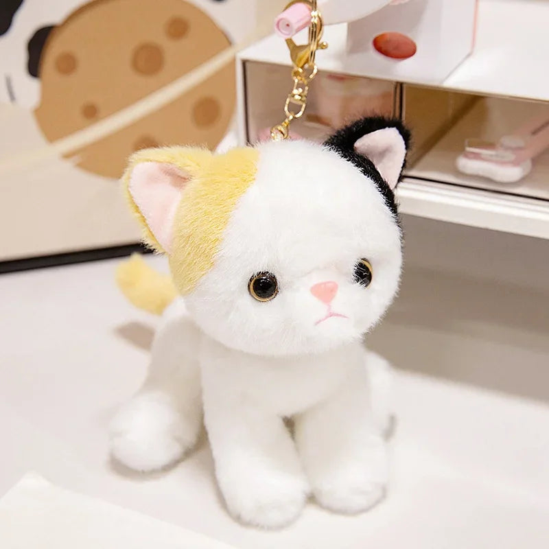 15cm Cute Simulated Sitting Cat Pendant Doll Plush Toy Stuffed Soft Animal White Black Kitten Keychain Doll Kids Birthday Gift