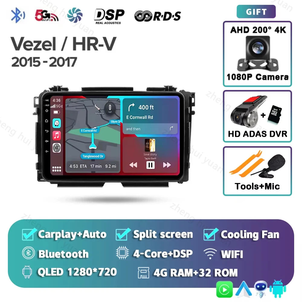 For Honda Vezel HR - V HRV HR V 2013 - 2019 Android 15 12+256GB CarPlay Auto Car Radio Multimedia Video Player GPS stereo Head