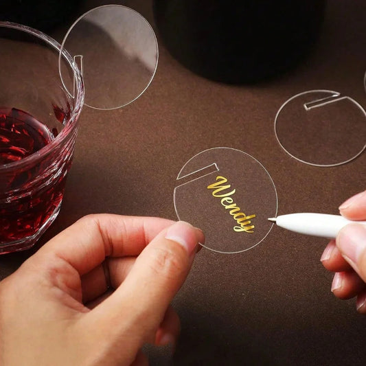 10/30pcs Acrylic Round Heart Drink Cup Decorations, Diy Wedding Birthday Party Glass Edge Insert Tags, For Outdoor, Camping