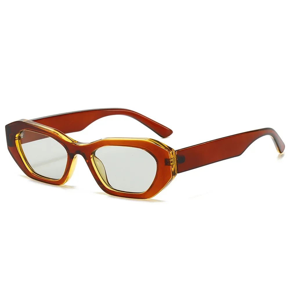 JNPCXI New Retro Small Irregular Cat Eye Sunglasses Women Tea Shades Men Trending Punk Gradient Sun Glasses
