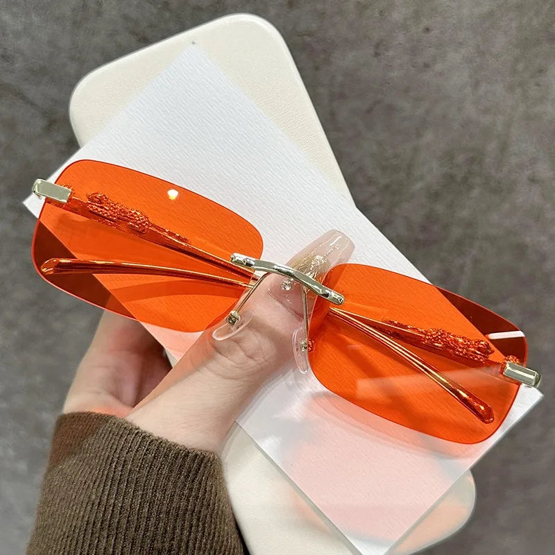 Frameless square fashion glasses, colorful women's and men's retro metal glasses