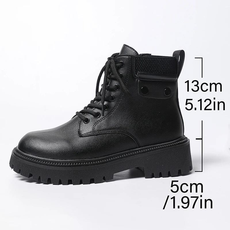 Winter Warm Thicken Plush Ankle Boots Women Fashion Lace Up Platform Combat Boots Woman Comfort Zipper Pu Leather Short Booties